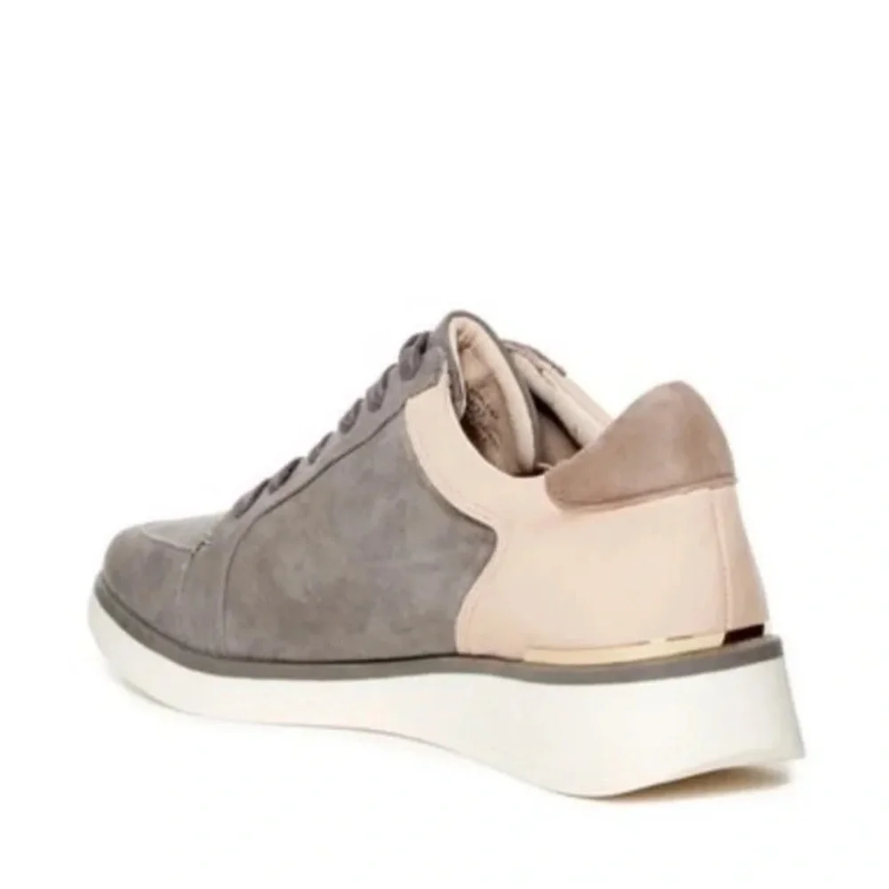 Anthropologie Louise et Cie Berlena Sneakers Gray and Pink Size 8 Suede Leather - Picture 2 of 7